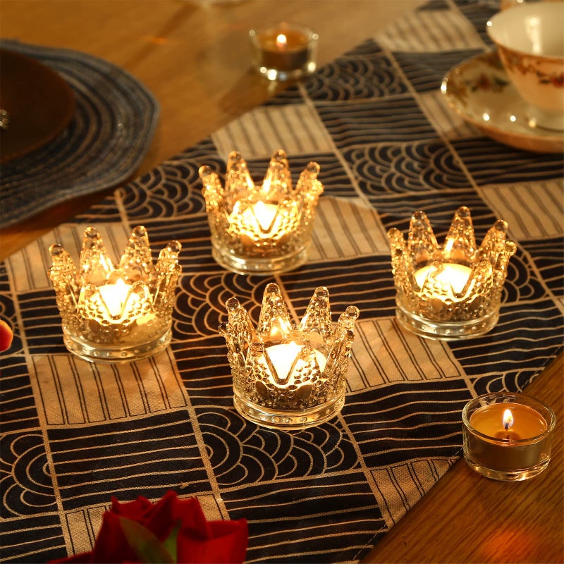 GOLDEAL 12 Pcs Crown Tealight Candle Holders,Votive Candle Holdersï¼ŒClear Glass,IdealHolder for Wedding Centerpieces,Party,Dinner, Christmas Decorations - Image 1